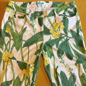 J. McLaughlin Green and Yellow Floral Straight Leg Pants